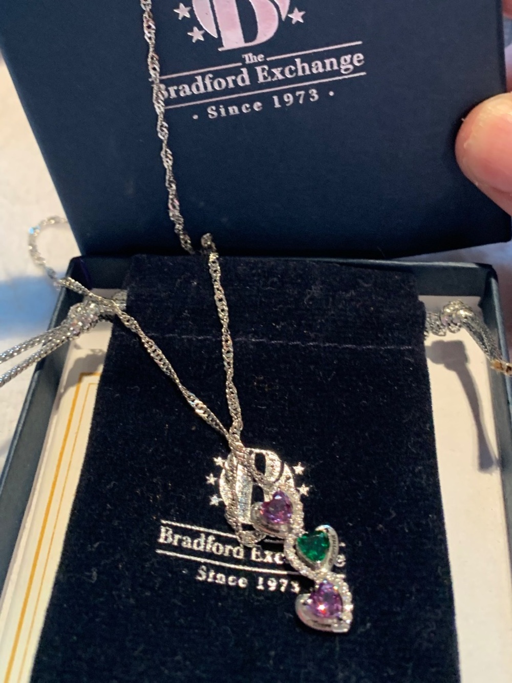 Bradford Exchange silver birthstone heart necklace NWT